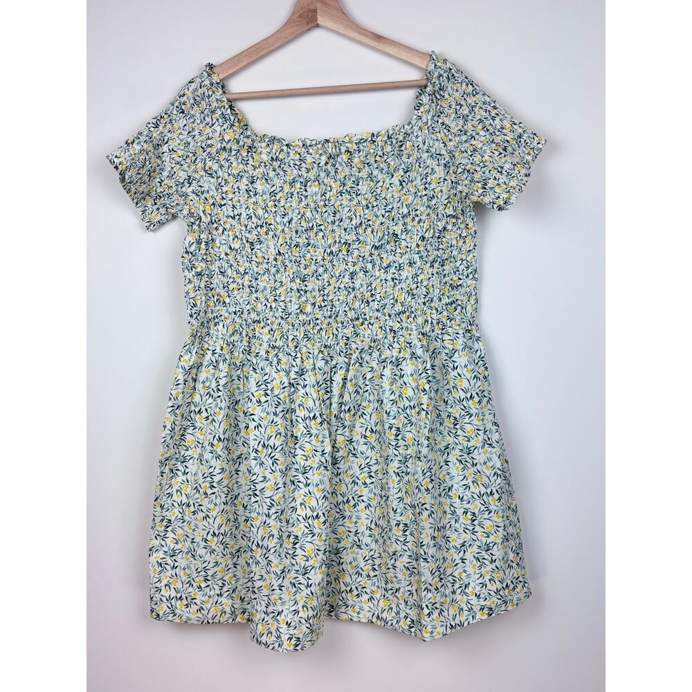 🌼 H&M Floral Smocked Babydoll Mini Dress | Sz XXL | Cream Green